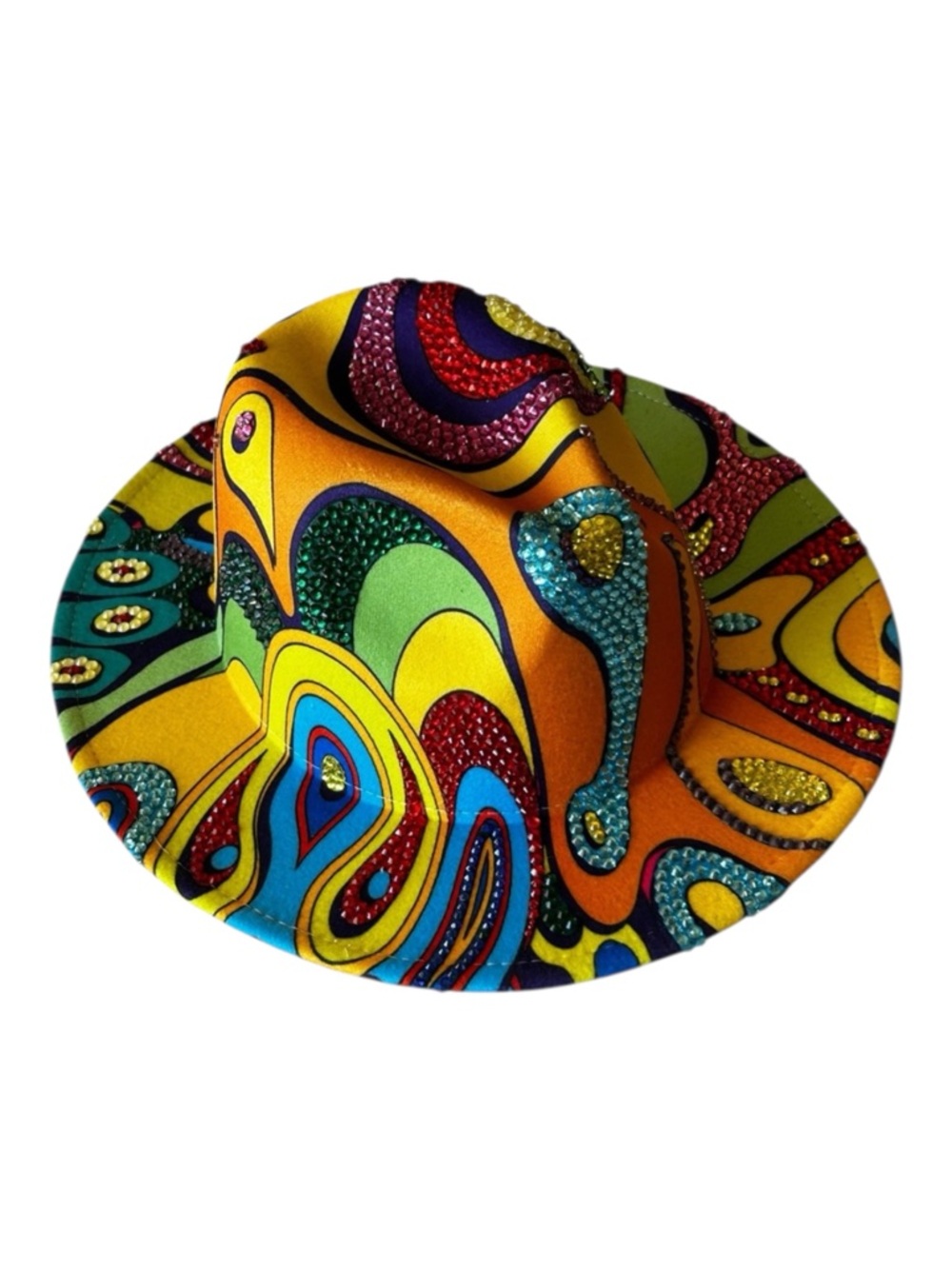 Vibrant Multicolor Rhinestone Embellished Fedora Hat ONE OF A KIND